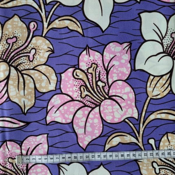 PURPLE BIG FLOWERS Afrikanischer Wax Print Stoff